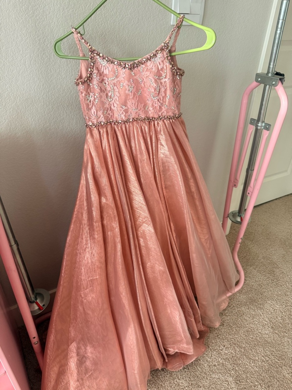 Sherri Hill Girls' Rose Gold Beaded Formal Gown